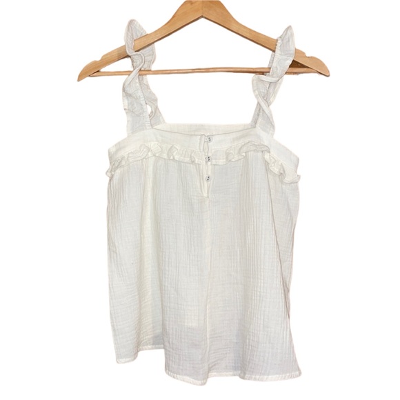 •WONDERLY•NWOT CREAM GAUZE MATERIAL RUFFLE SLEEVE TANK TOP SIZE XS - Picture 1 of 8